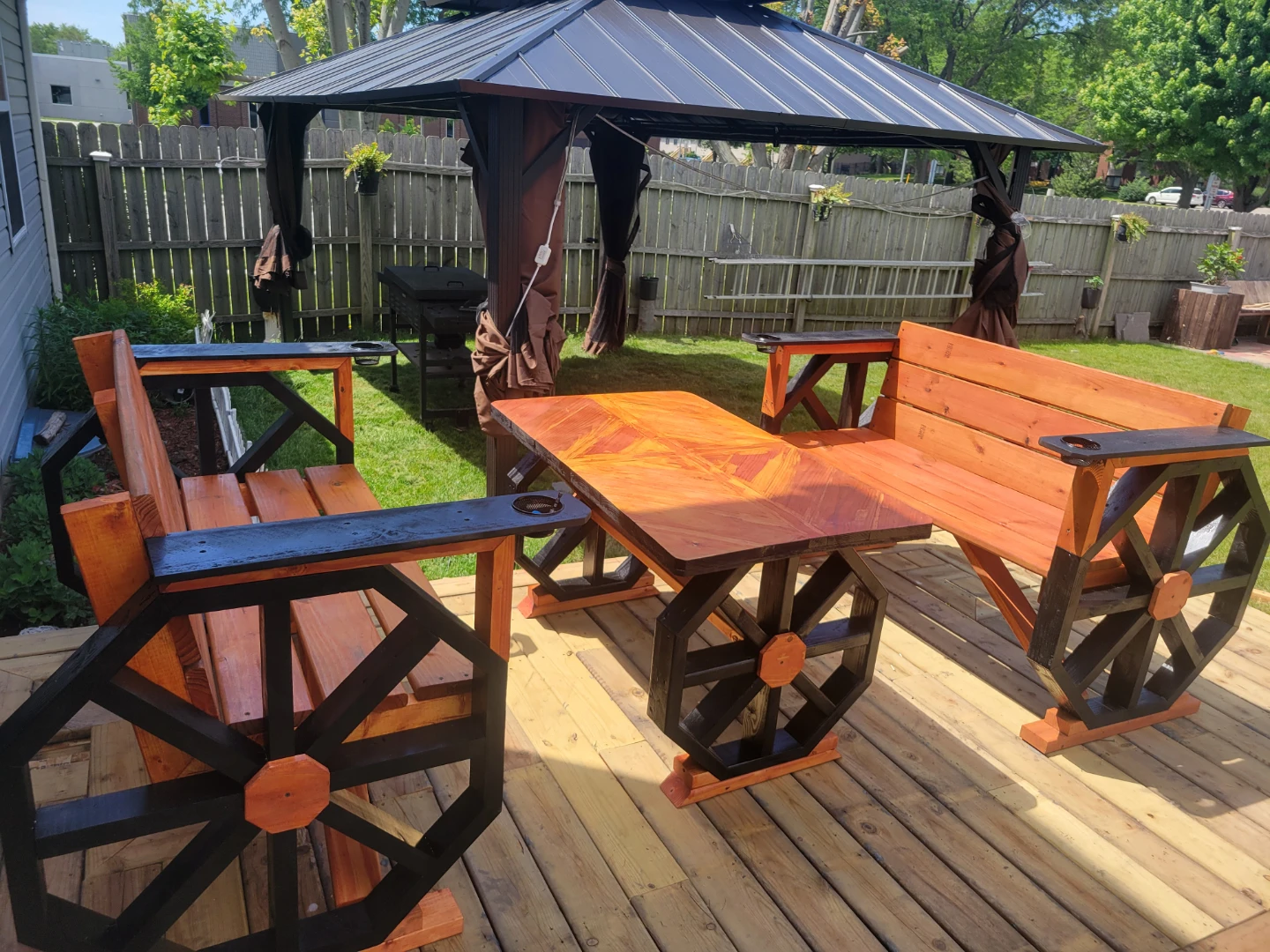 Wooden Outdoor Bench and Table Set