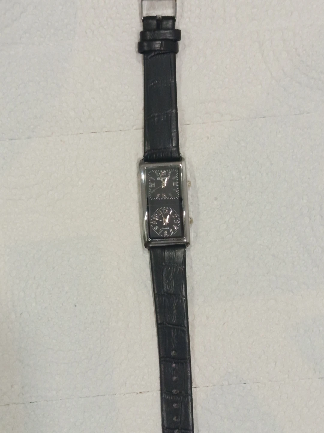 New Unisex Classic Rectangular Dual-Time Dress Watch ( Leather)