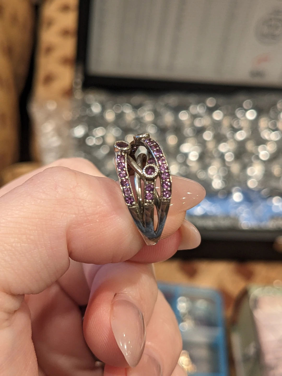 Size 6.5 Sterling Silver Purple Stone Ring - photo 2