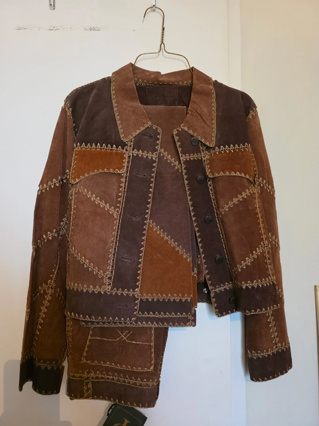 Jean-Cal Suede Patchwork Jacket and Pants Set