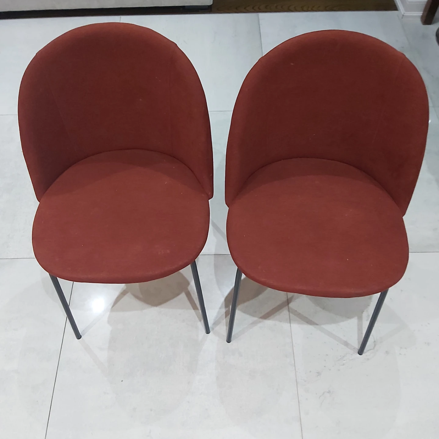 Pair of Upholstered Dining Chairs - Reddish-Brown