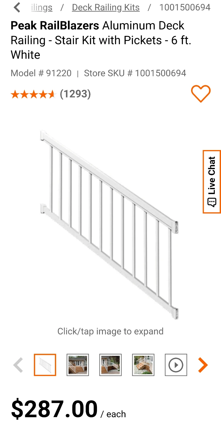 Peak RailBlazers Aluminum Deck Railing Stair Kit - 6 ft (No Pick - photo 3