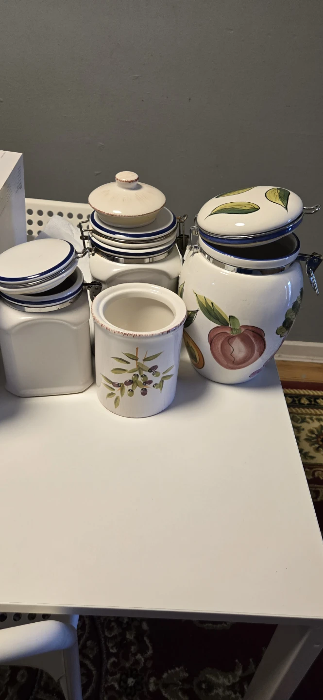 Ceramic Kitchen Canister Set with Fruit and Olive Designs