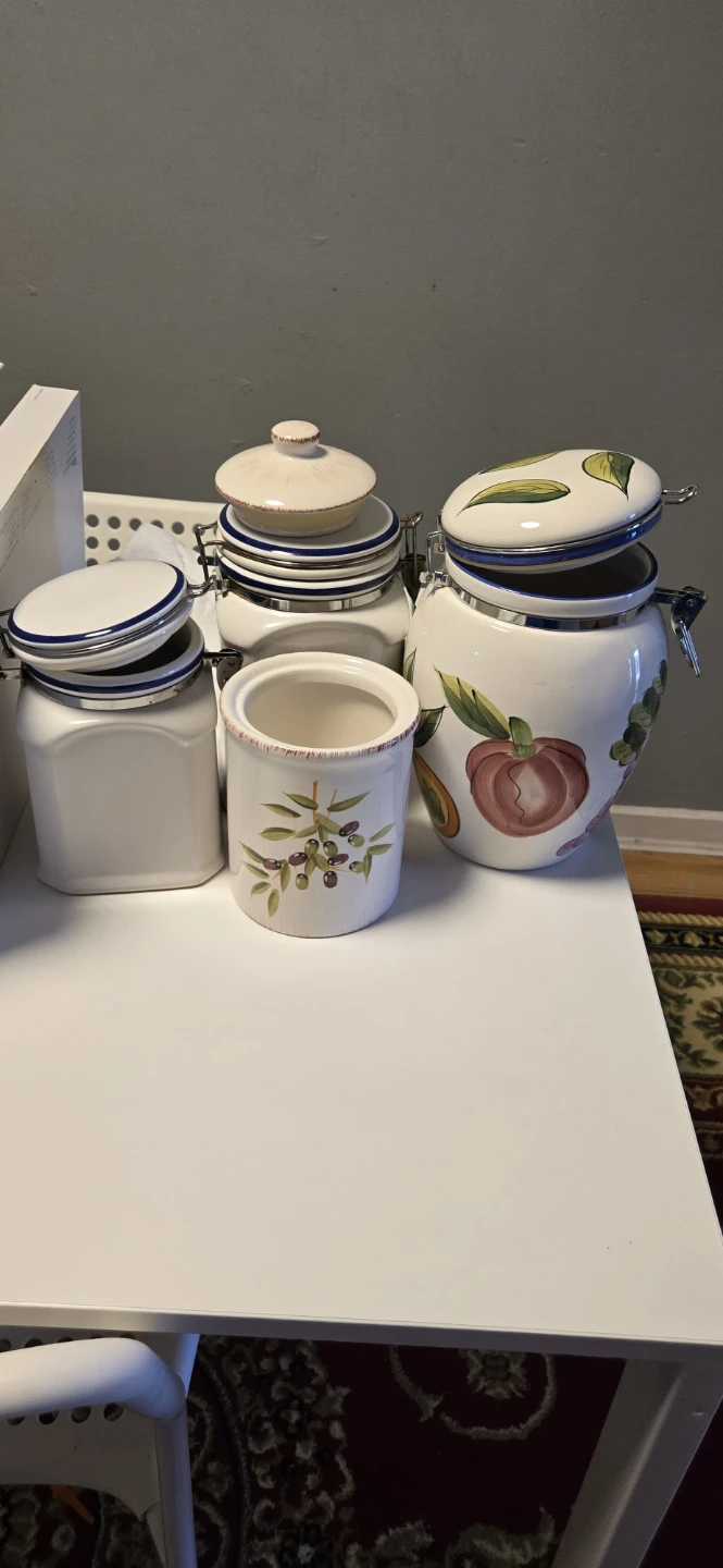 Ceramic Kitchen Canister Set with Fruit and Olive Designs - photo 2