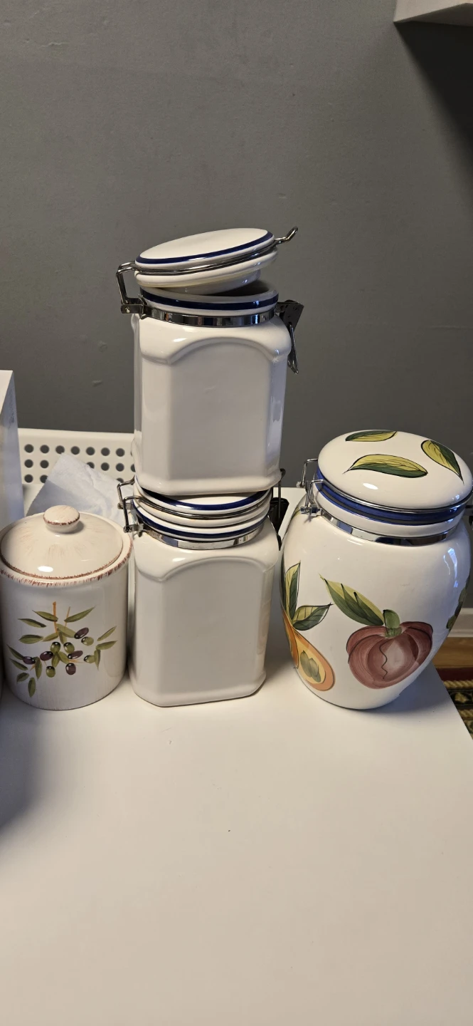 Ceramic Kitchen Canister Set with Fruit and Olive Designs - photo 5