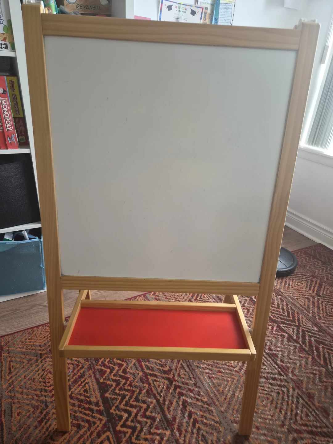 Wooden Easel with Whiteboard and Red Tray