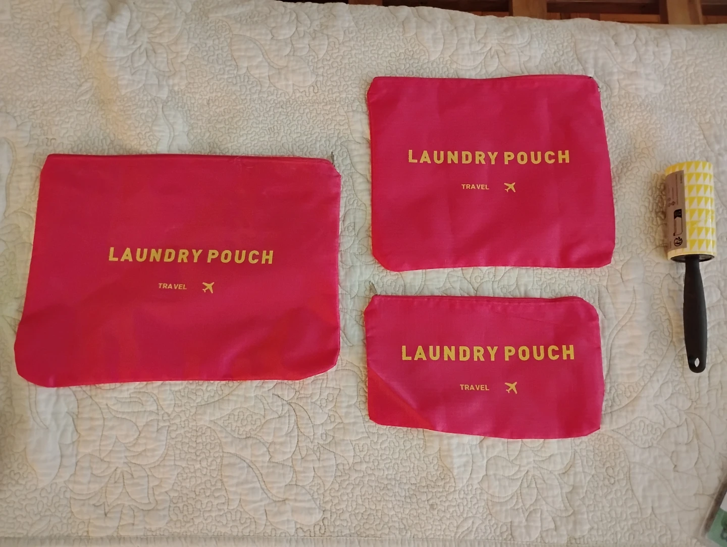 Set of 3 Pink "Laundry Pouch" Travel Bags