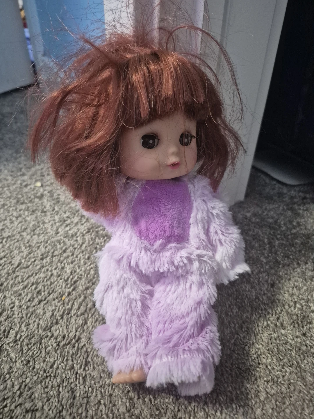 Plush Doll with Red Hair and Purple Outfit