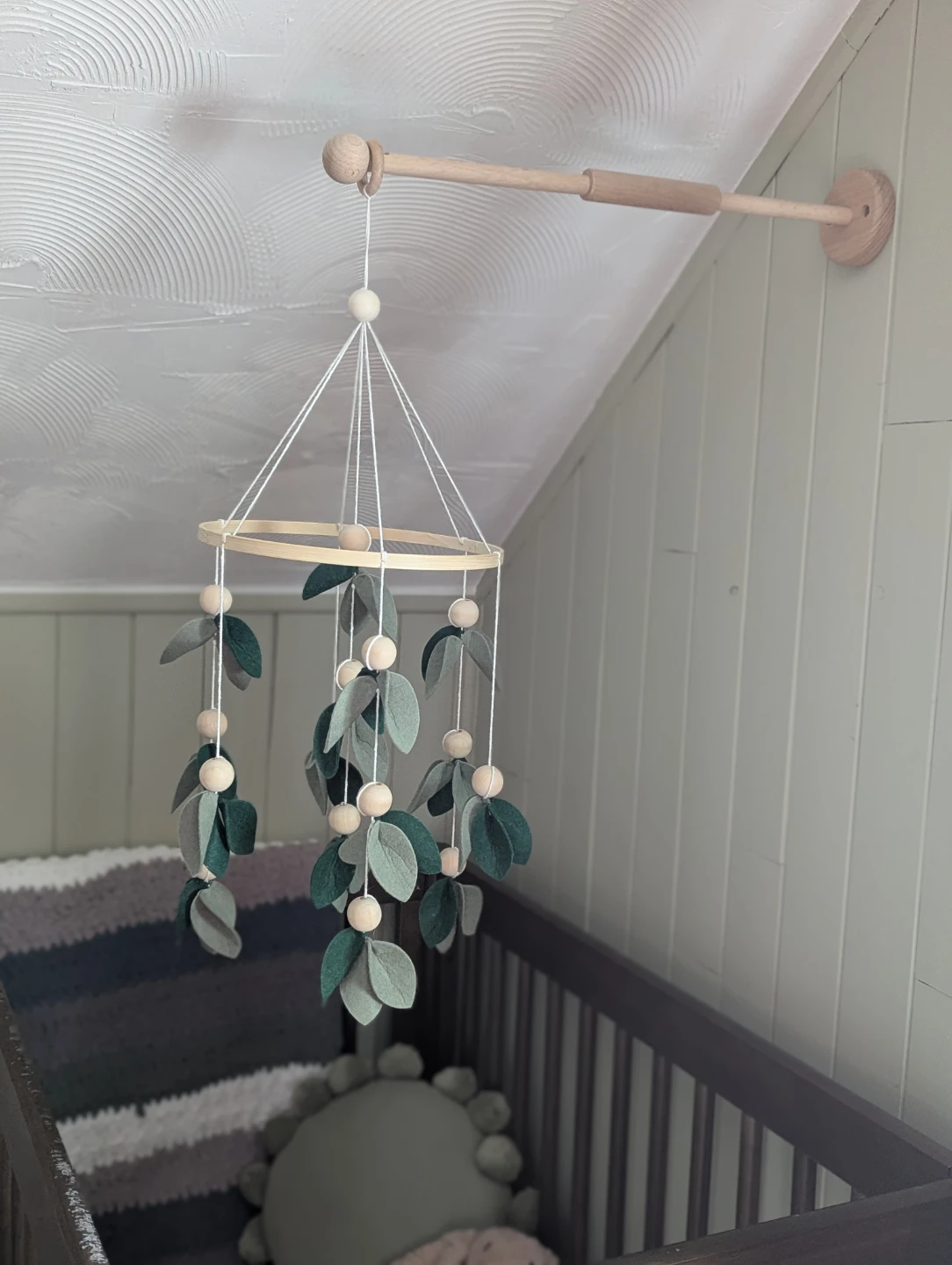 Wooden Baby Mobile with Felt Leaves