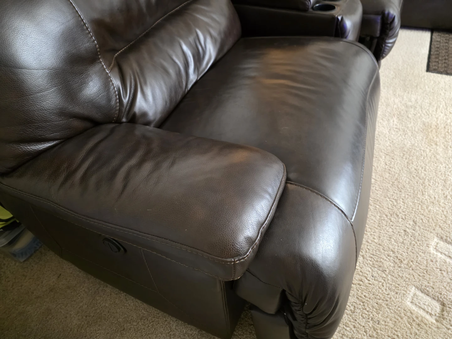 Brown Leather Recliner Sofa with Cup Holders