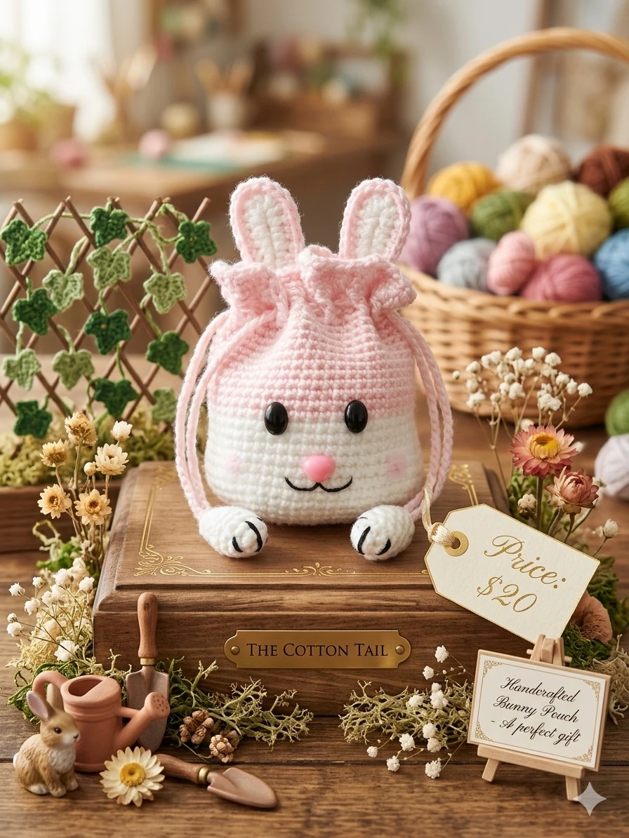 Handcrafted Crochet Bunny Pouch Bag