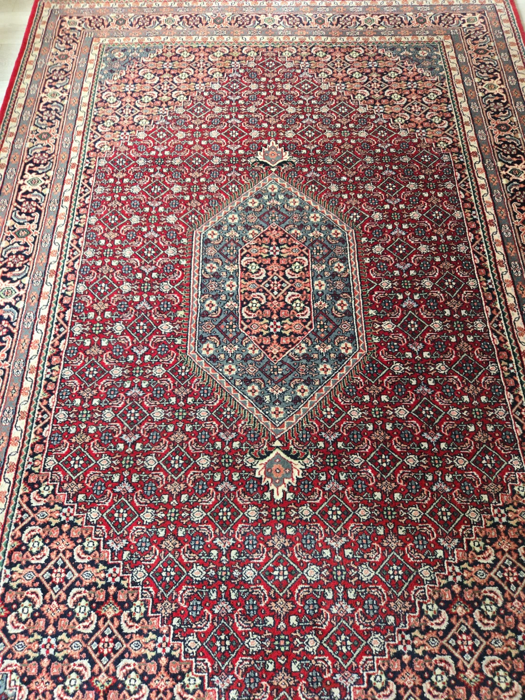 Hand Woven Dark Green And Red Persian Area Carpet Rug