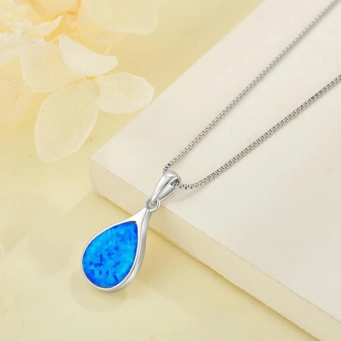 Sterling Silver Blue Opal Teardrop Pendant Necklace - photo 5