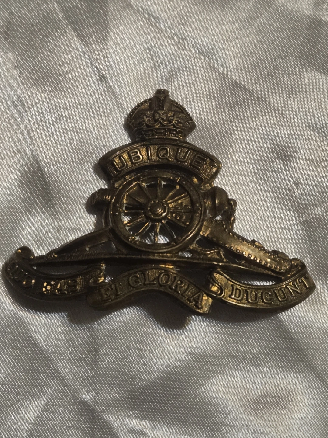 Antique Military Badge with Crown and Cannon