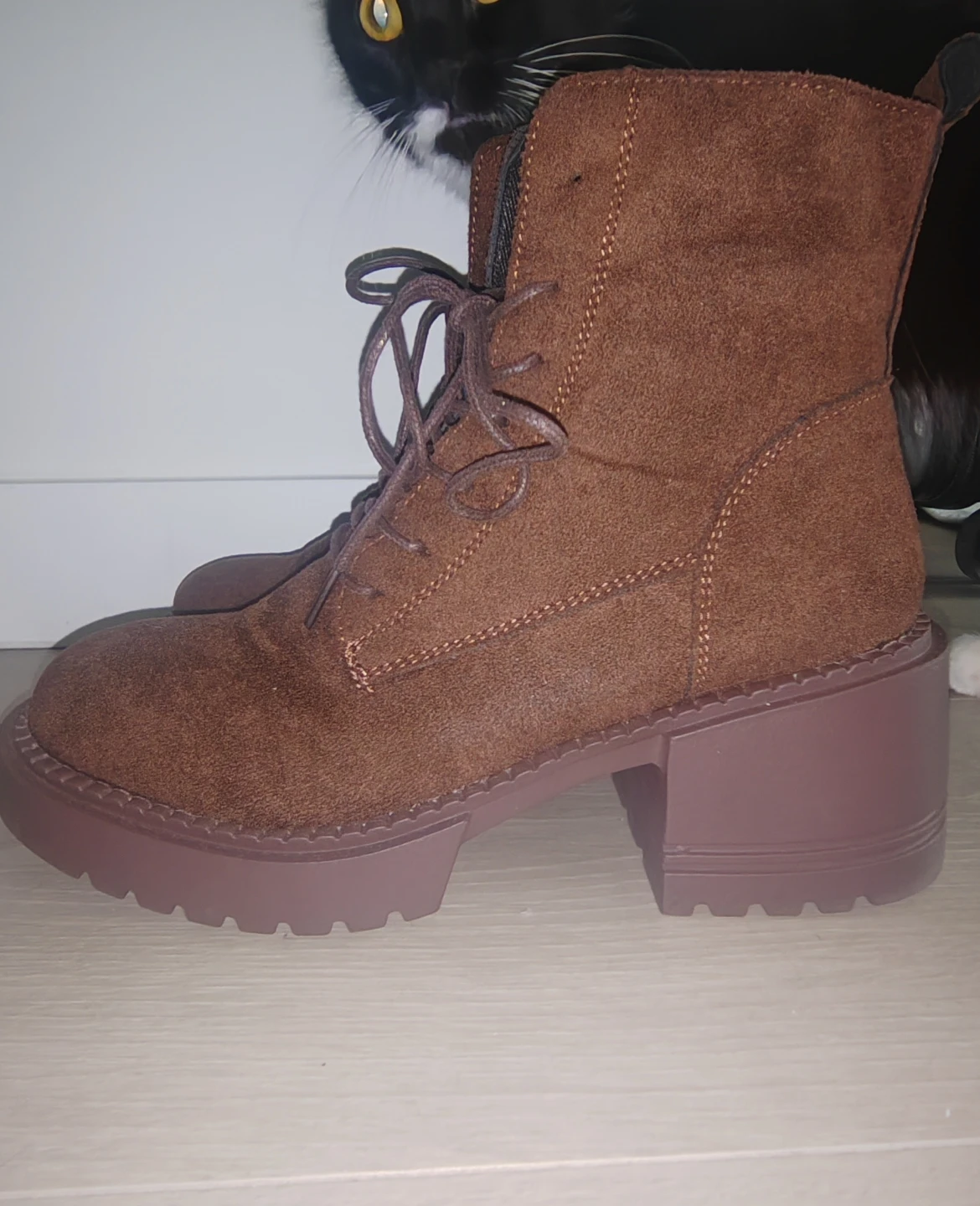 Brown Suede Lace-up Boots Size 40
