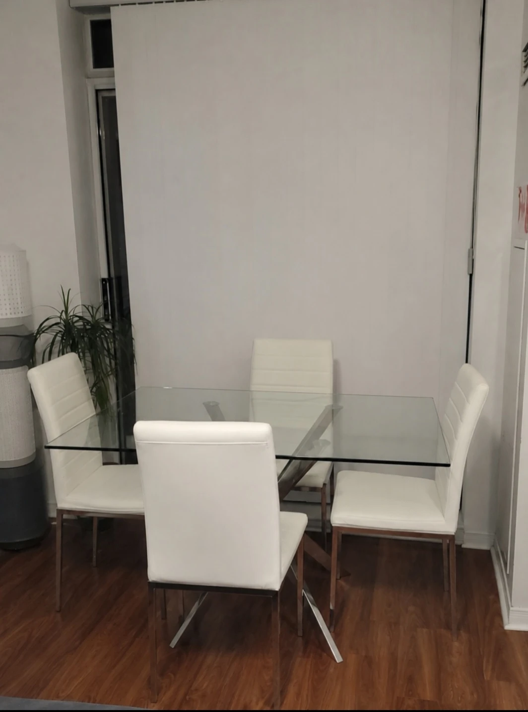 Glass Top Dining Table Set with 4 White Chairs