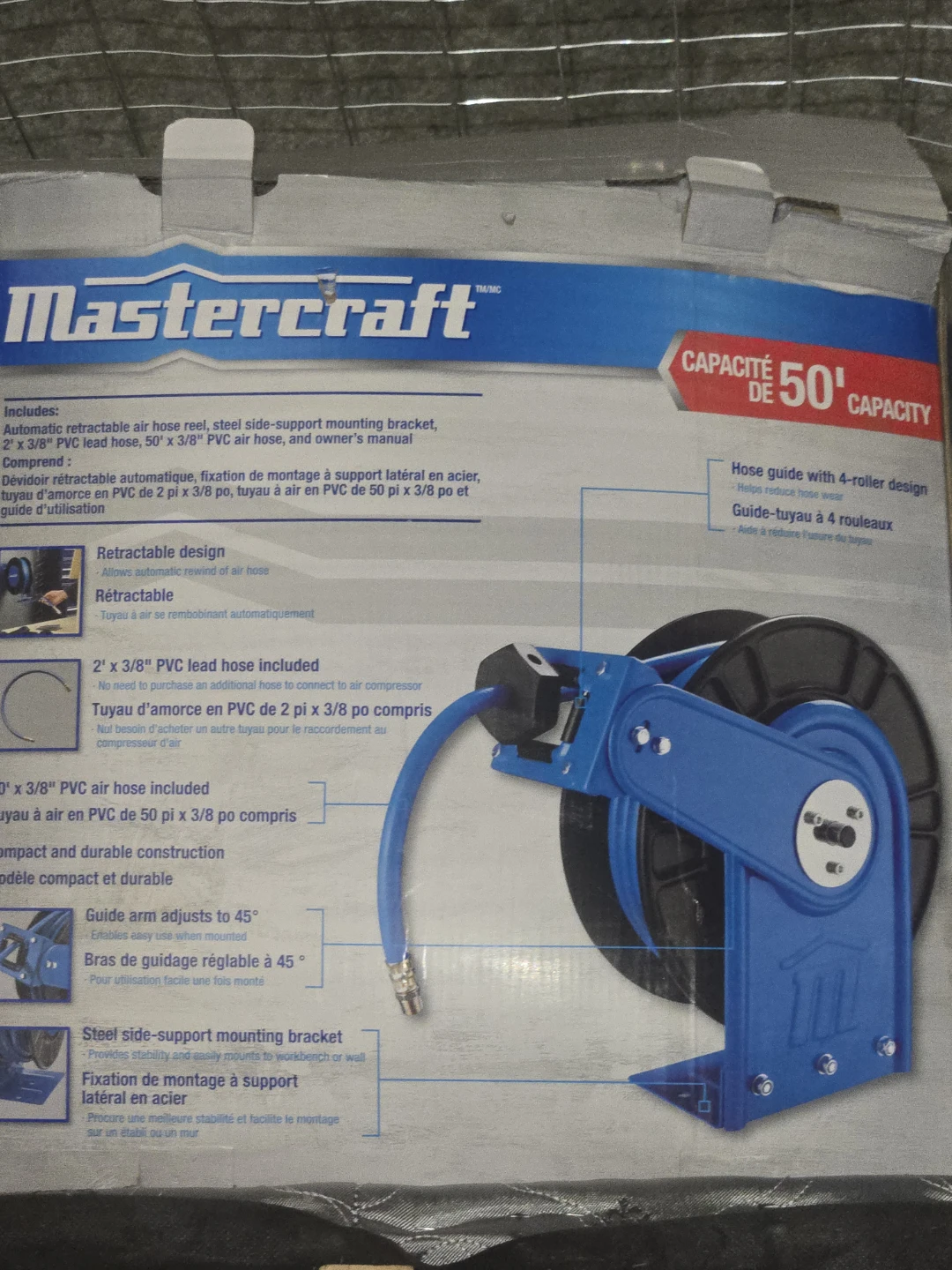 Mastercraft Automatic Retractable Air Hose Reel 50 ft Capacity