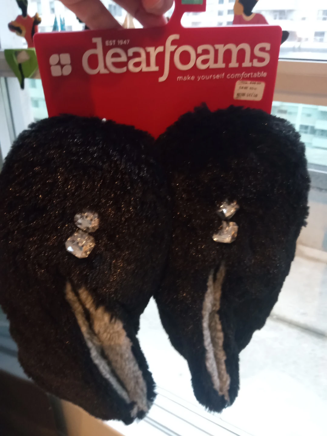 Dearfoams Black Sparkly Slippers with Jewels