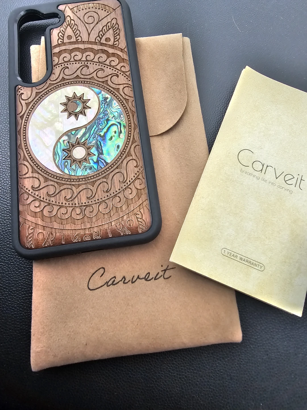 S23 phone case. Real wood and abalone shell