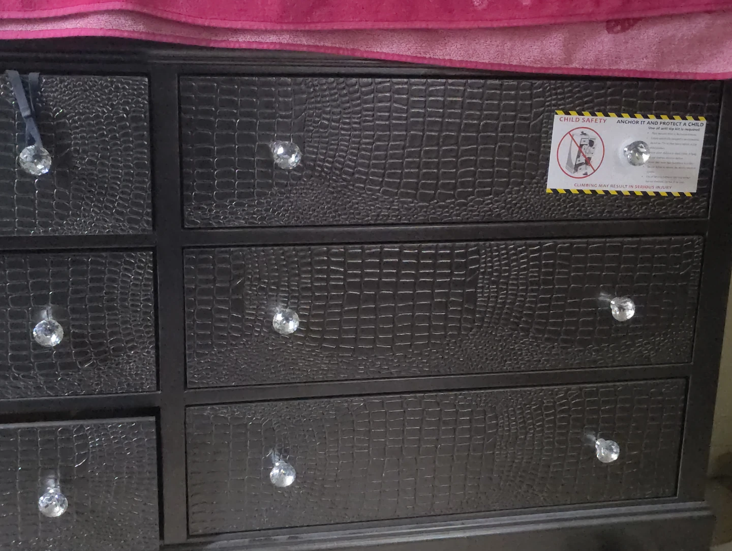 Dark Brown Crocodile-Texture Dresser with Crystal Knobs - photo 2