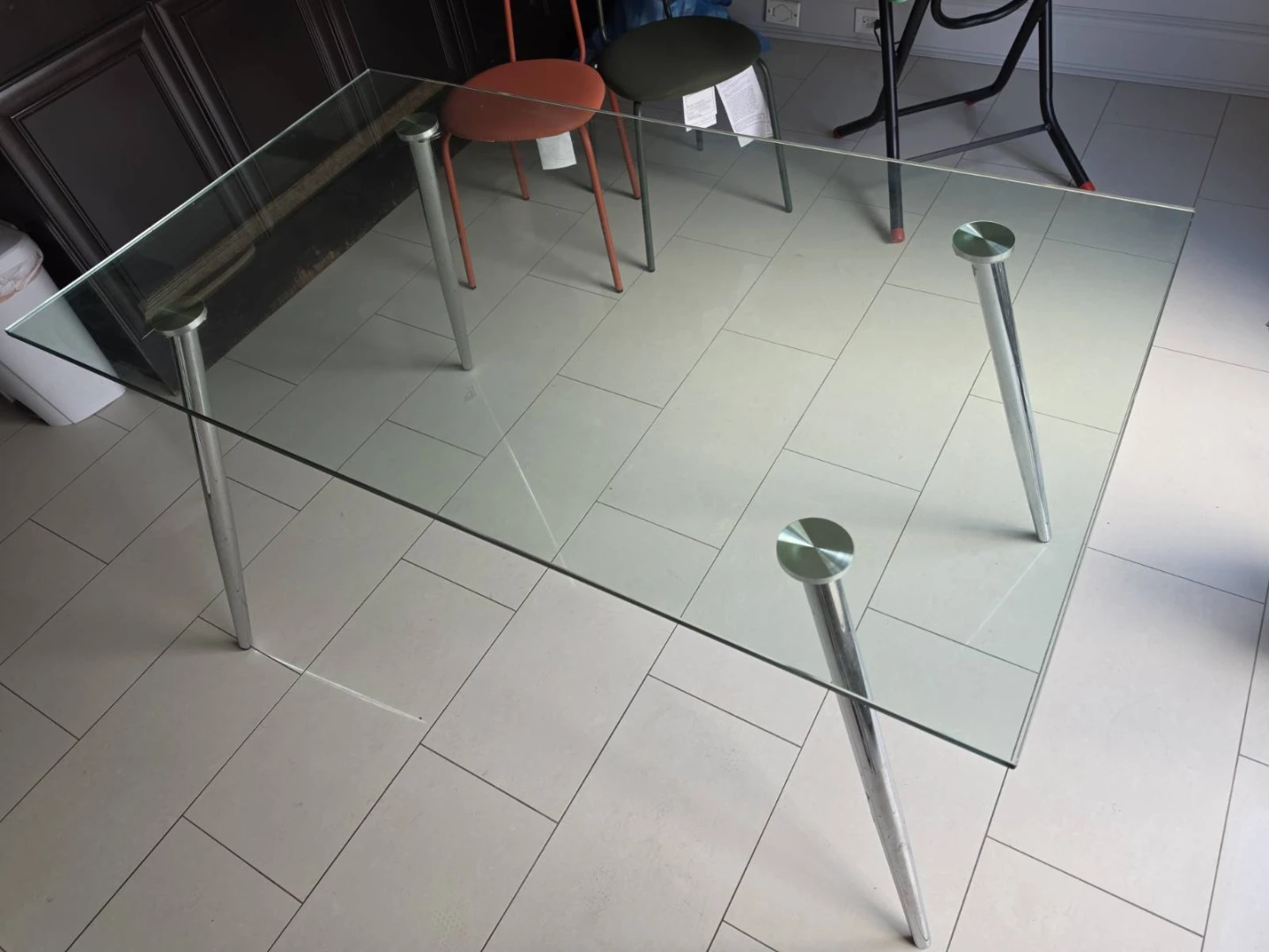 Glass Dining Table with Silver Legs