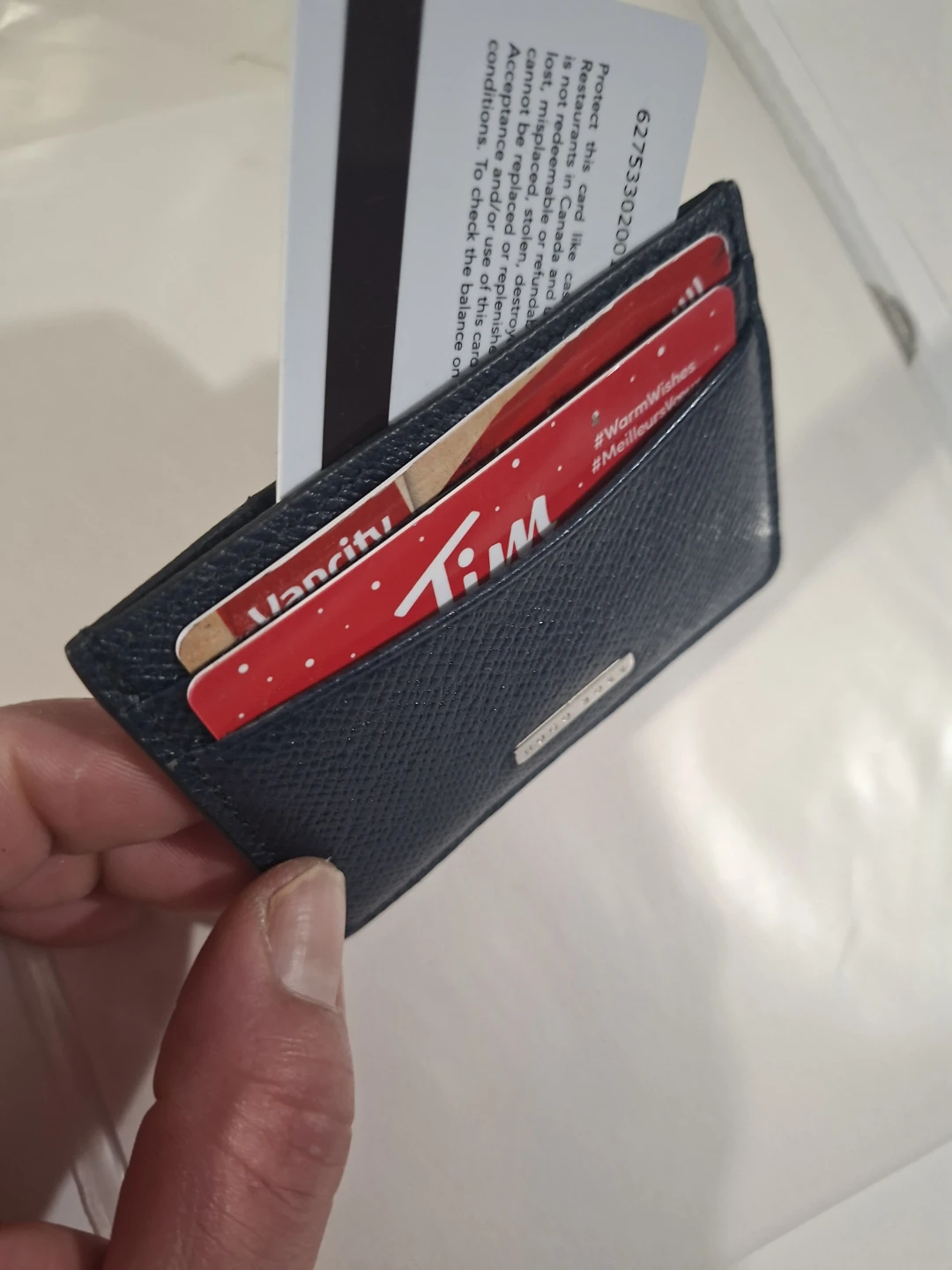 Hugo Boss Navy Blue Leather Money Clip Card Holder - photo 3