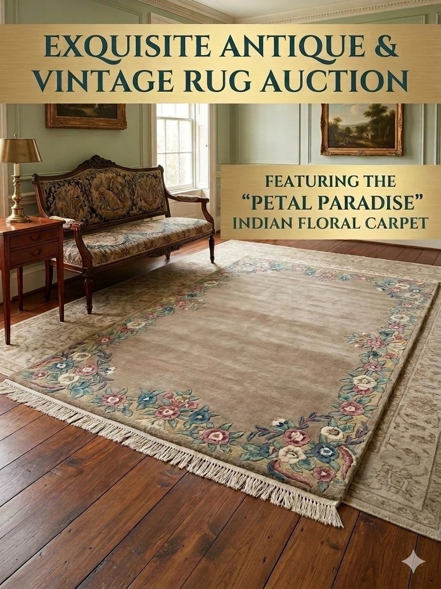 Plush 100% Wool Aubusson-Style Floral Area Rug