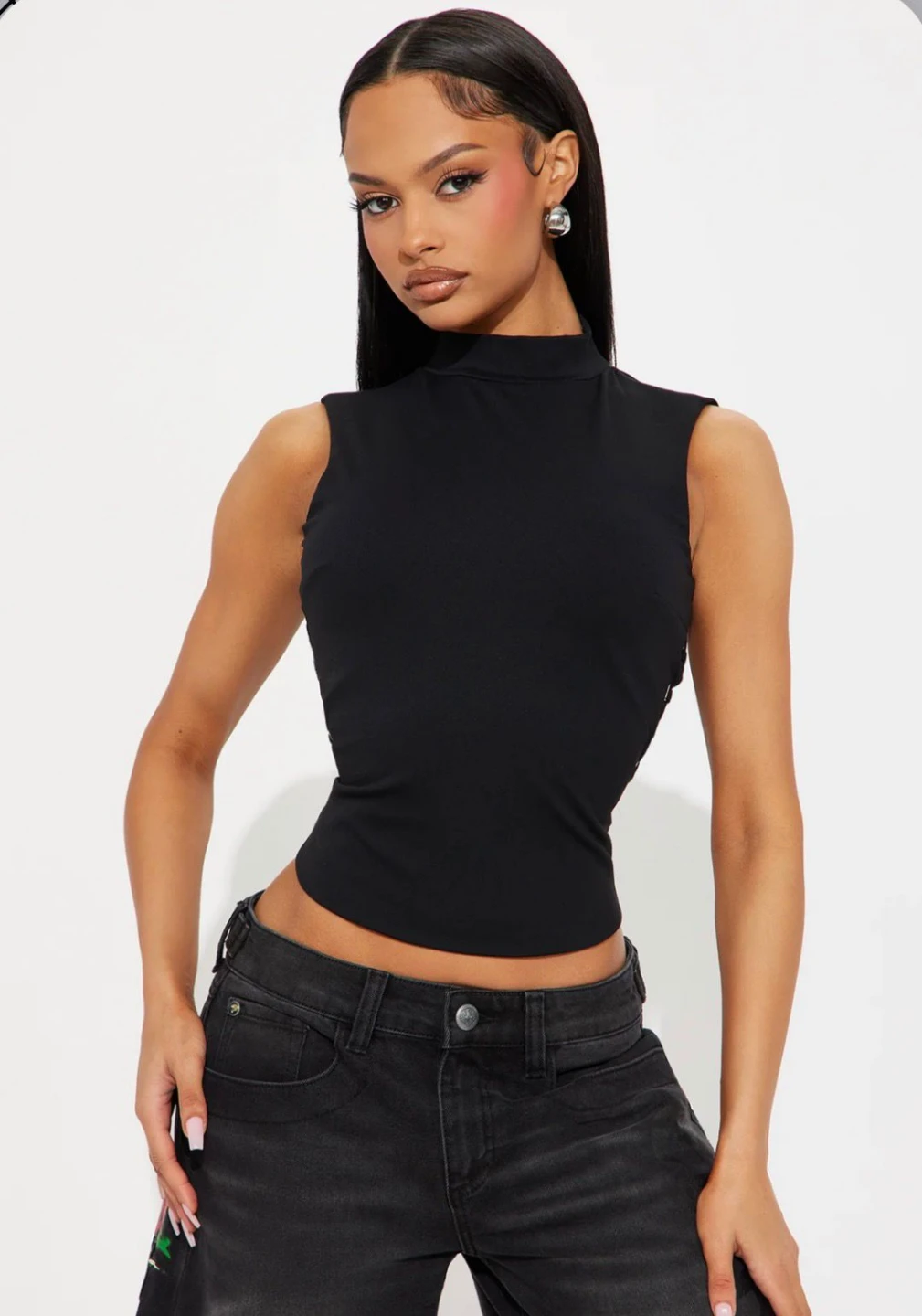 Fashion Nova Black Mock Neck Sleeveless Top with Cutout Back - photo 5