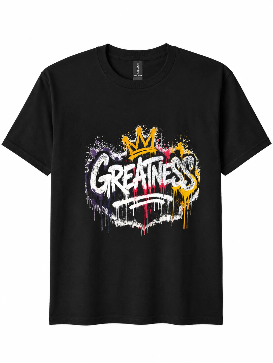 Gildan Black T-Shirt "Greatness" Graffiti Print