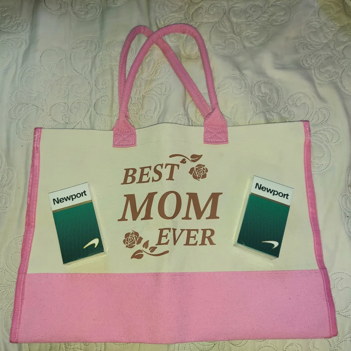 Best Mom Ever Tote Bag with Newport Cigarette Packs
