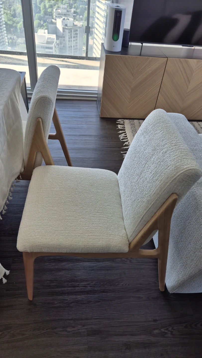 Upholstered Dining Chair - Light Cream and light solid oak - photo 2
