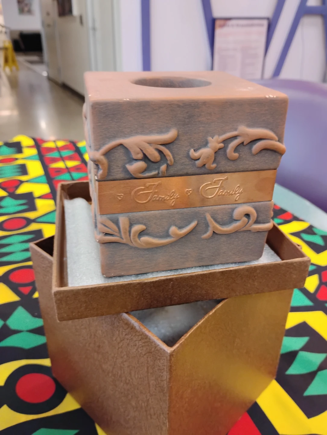 Decorative "Family" Tissue Box Cover