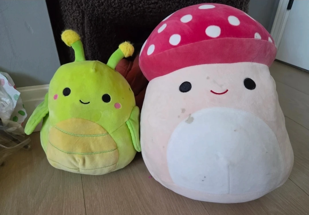 Squishmallow Plush Toys - Mushroom & Green Bug