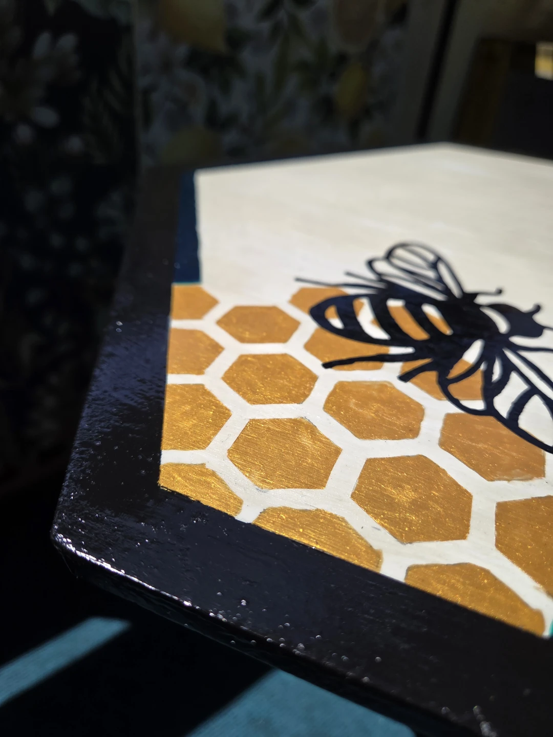 Hand-painted Hexagonal Side Table with Bee Design - photo 2