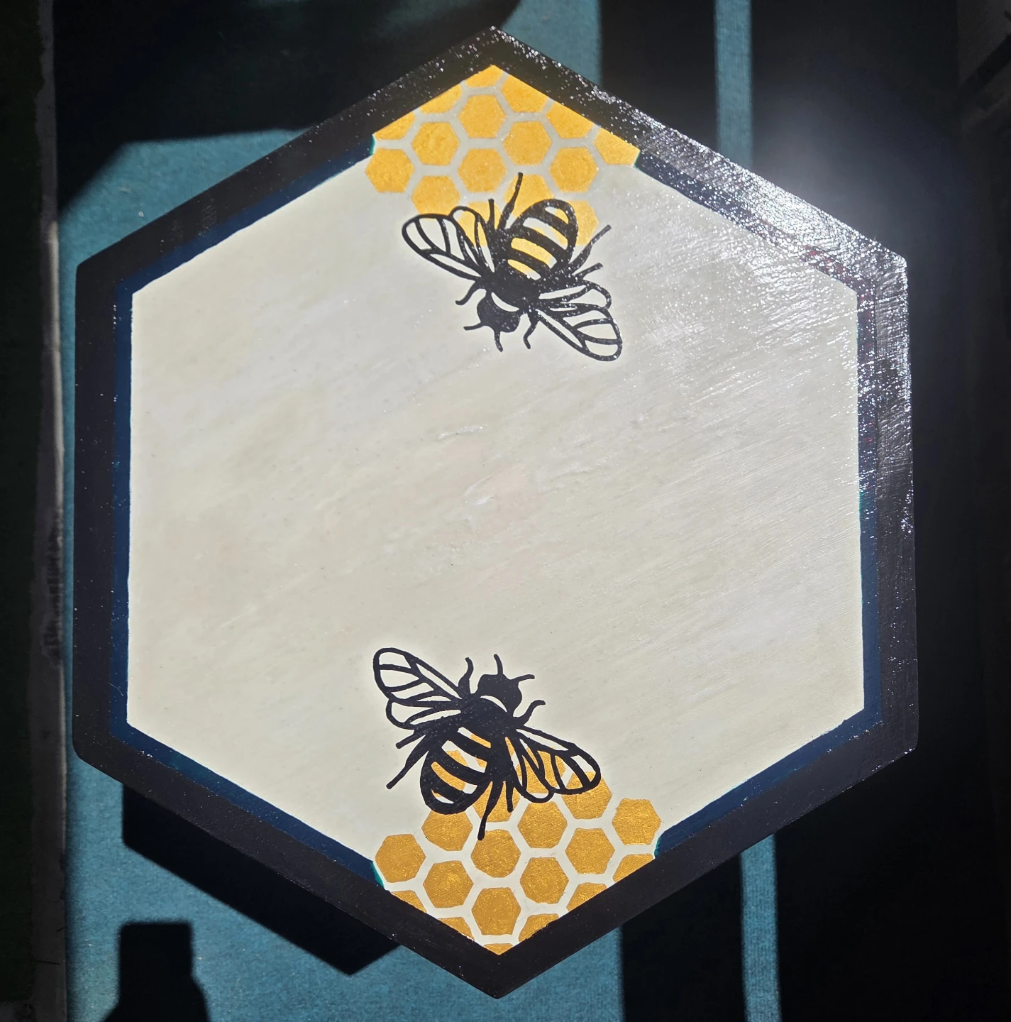 Hand-painted Hexagonal Side Table with Bee Design - photo 5