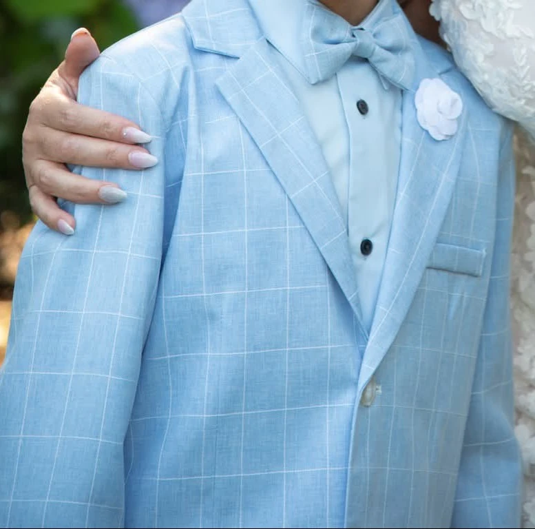 Lelanta Boys Blue Plaid Suit with Bow Tie - Size 150 - photo 2