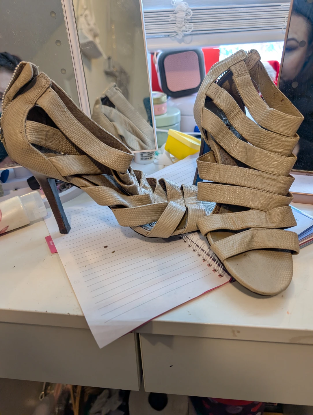 Women's Beige Strappy Heel Sandals with Zipper - photo 2
