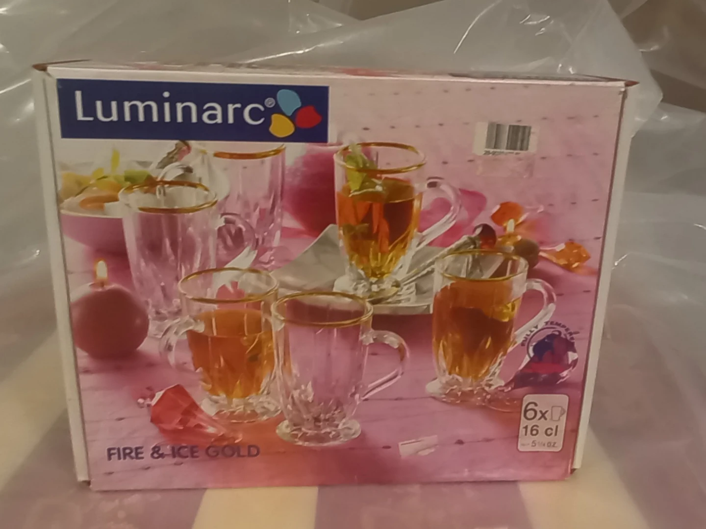 Luminarc Fire & Ice Gold tea cups (Set of 6)