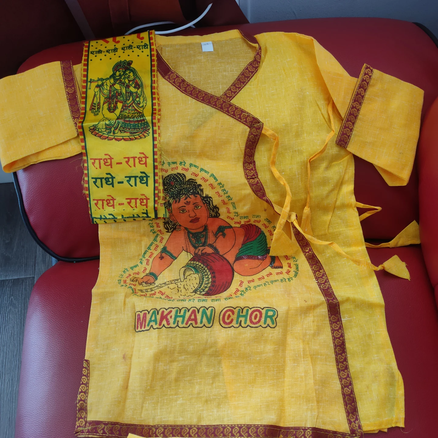 Yellow Krishna Costume with Crown and Flute