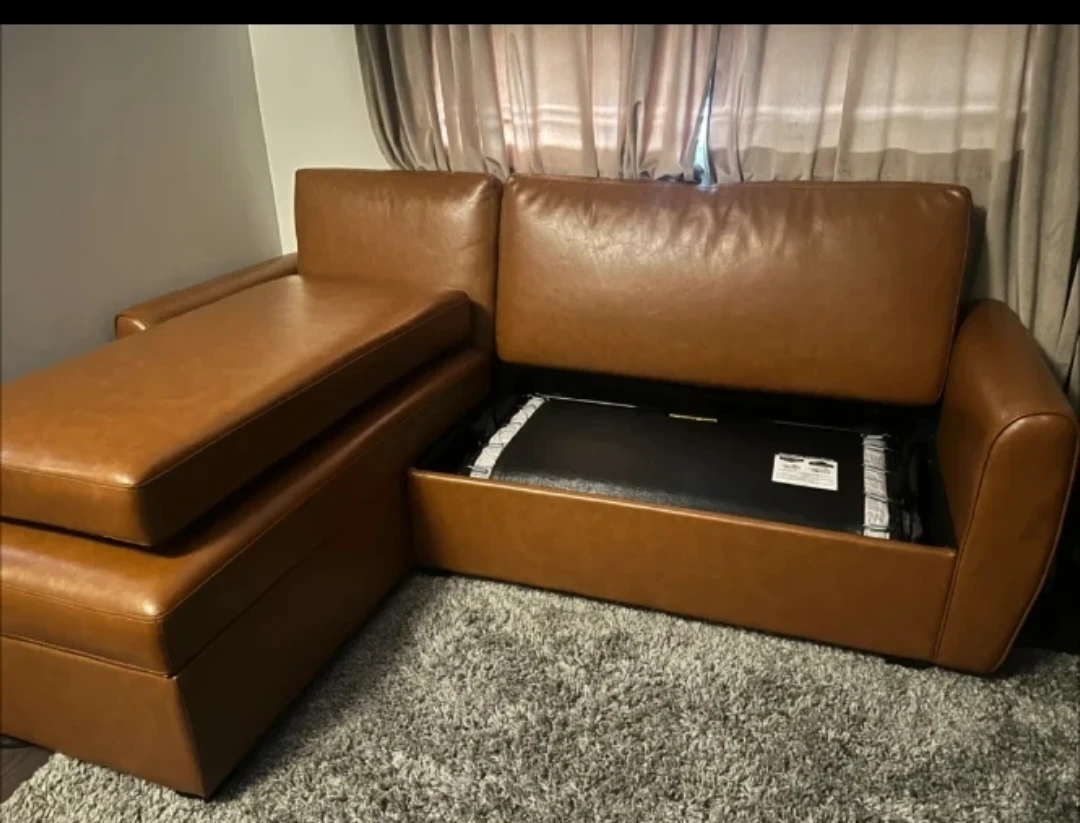 Brown Faux Leather Sectional Sofa with Storage - photo 3
