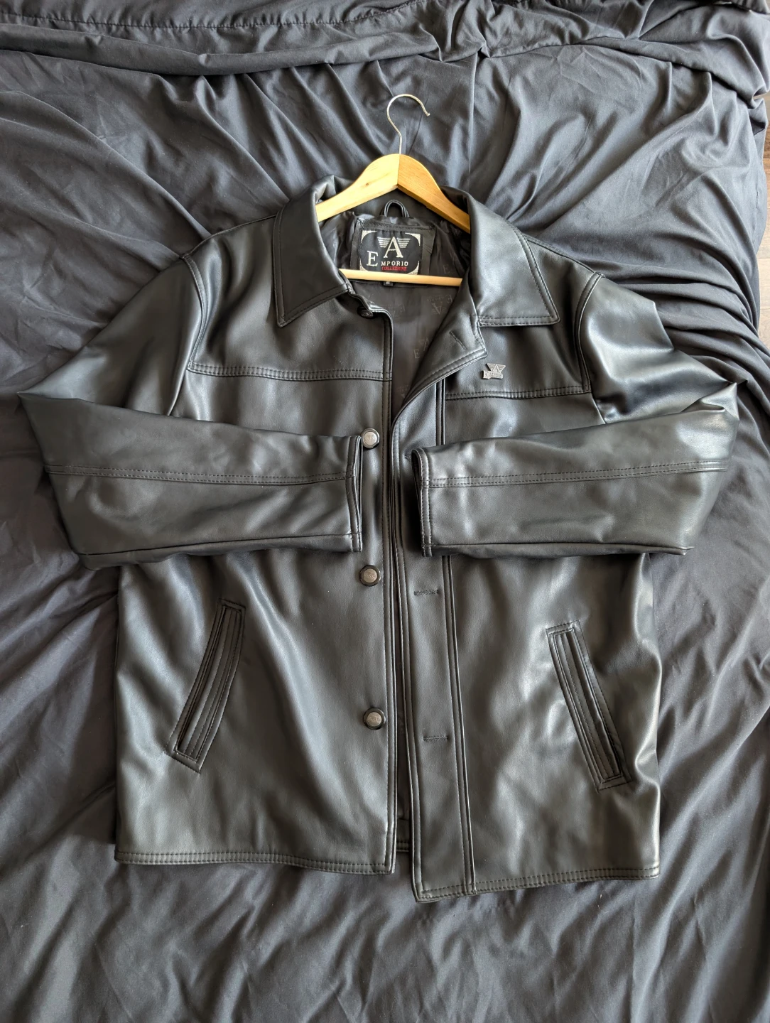 Emporio Collezione (Armani) Black Leather Button-Front Jacket