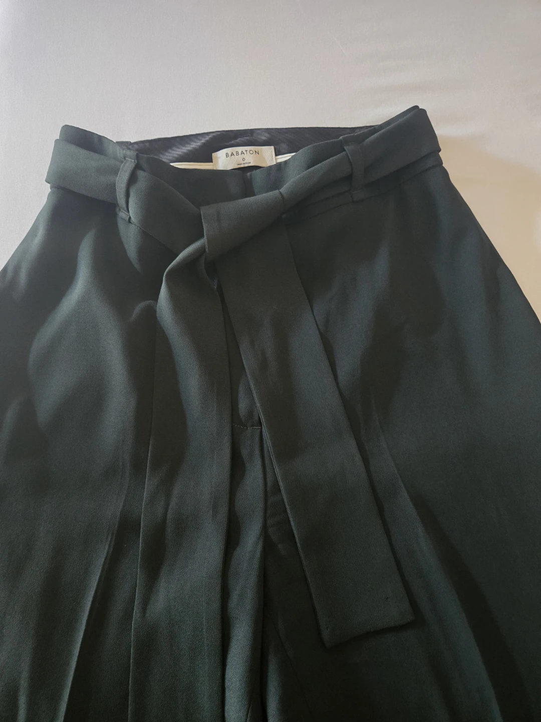 Babaton Green Wide Leg Belted Pants