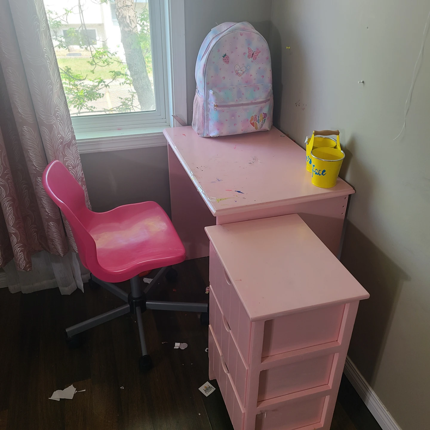 Pink Kid's Desk with Chair and Matching Nightstand - photo 3