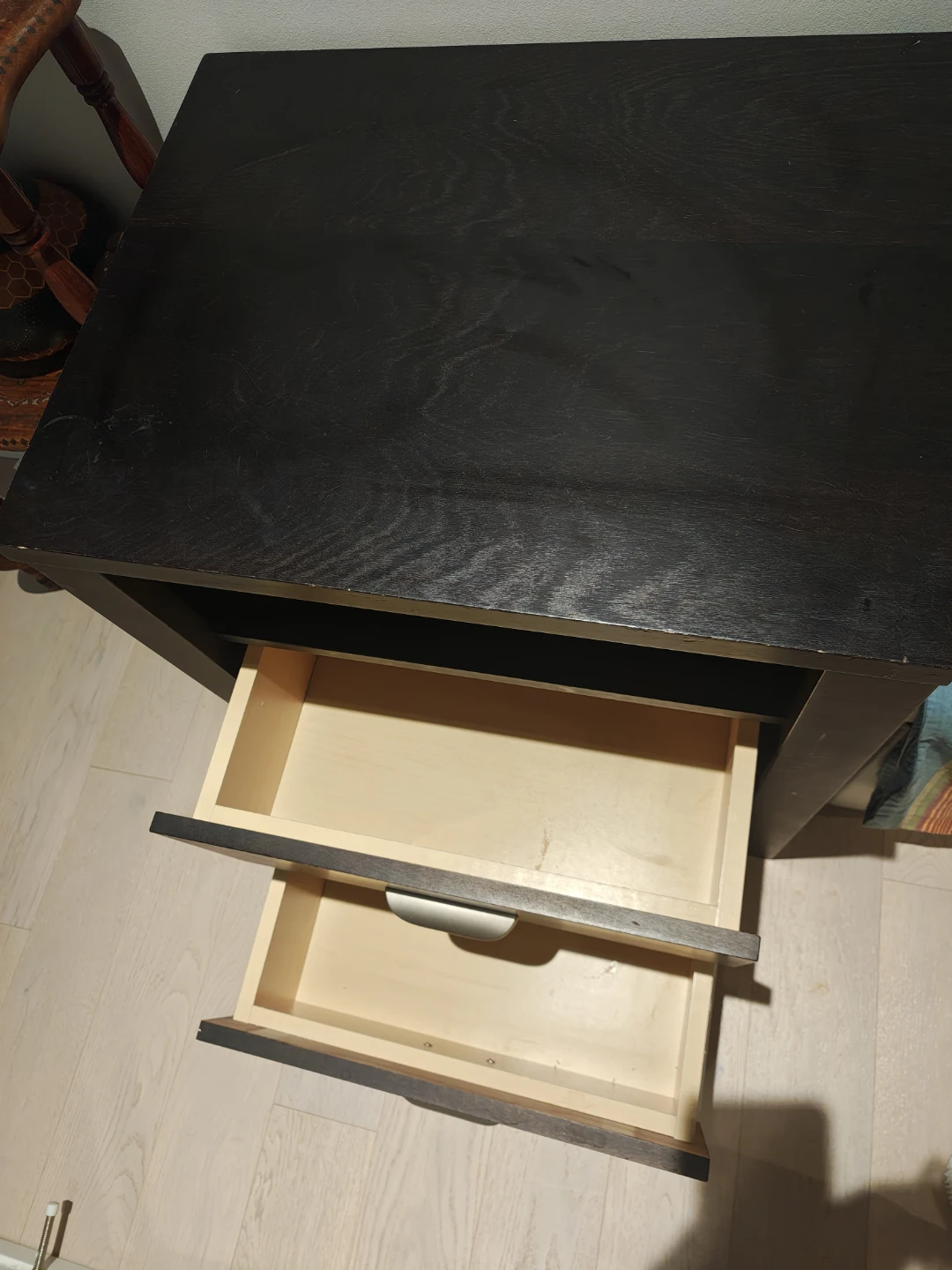 Dark Solid Wood Nightstand with Two Drawers - photo 2