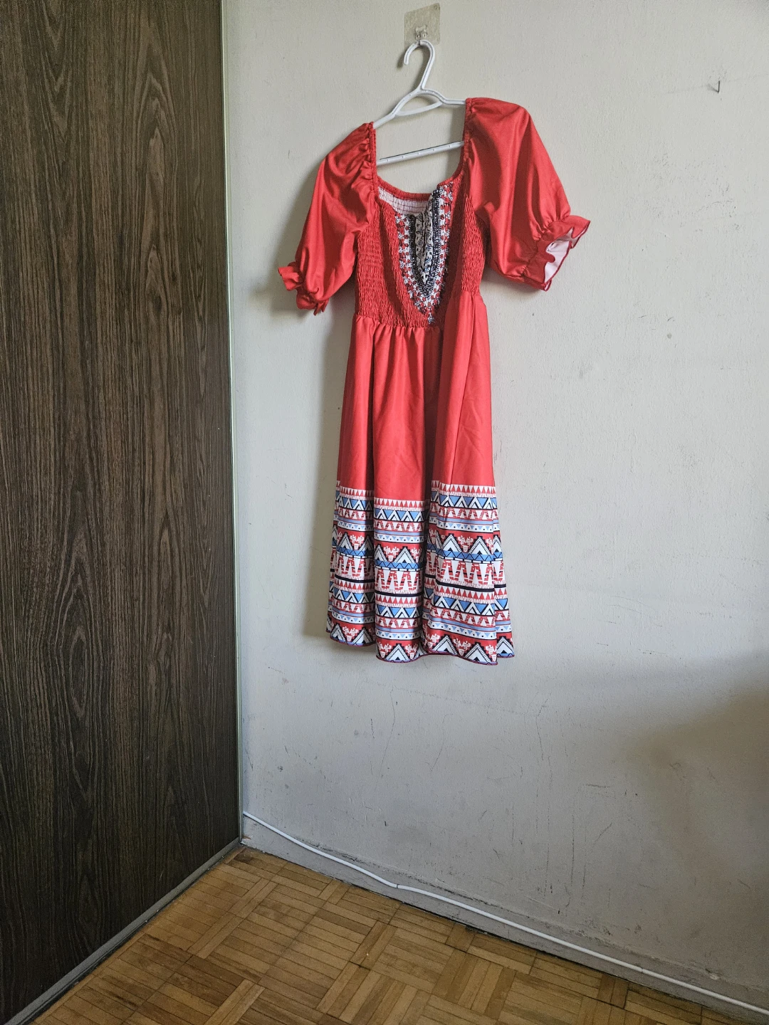 Red embroidered folk dress