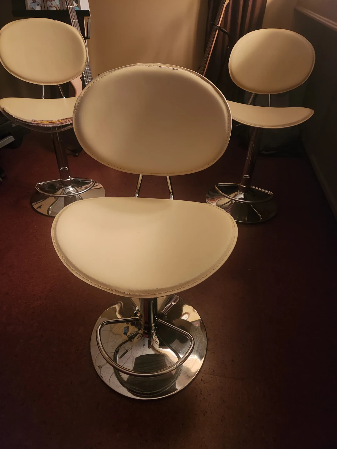 Cream Faux Leather Adjustable Bar Stool