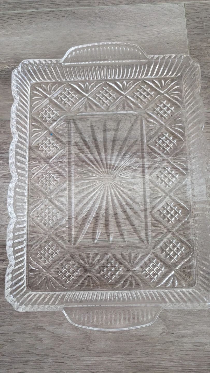 Crystal Glass Serving Tray with Handles