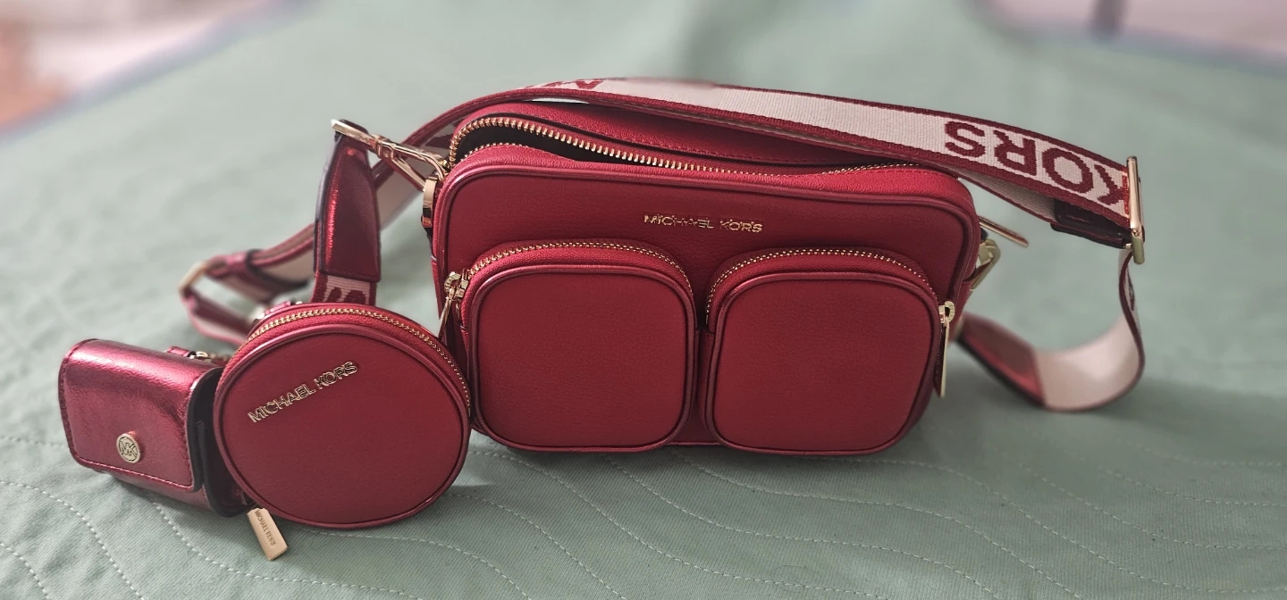 Michael Kors Red Camera Bag with Coin Purse and Earbuds Holder - photo 2
