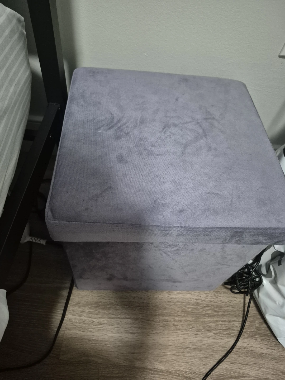 Grey Velvet Storage Ottoman
