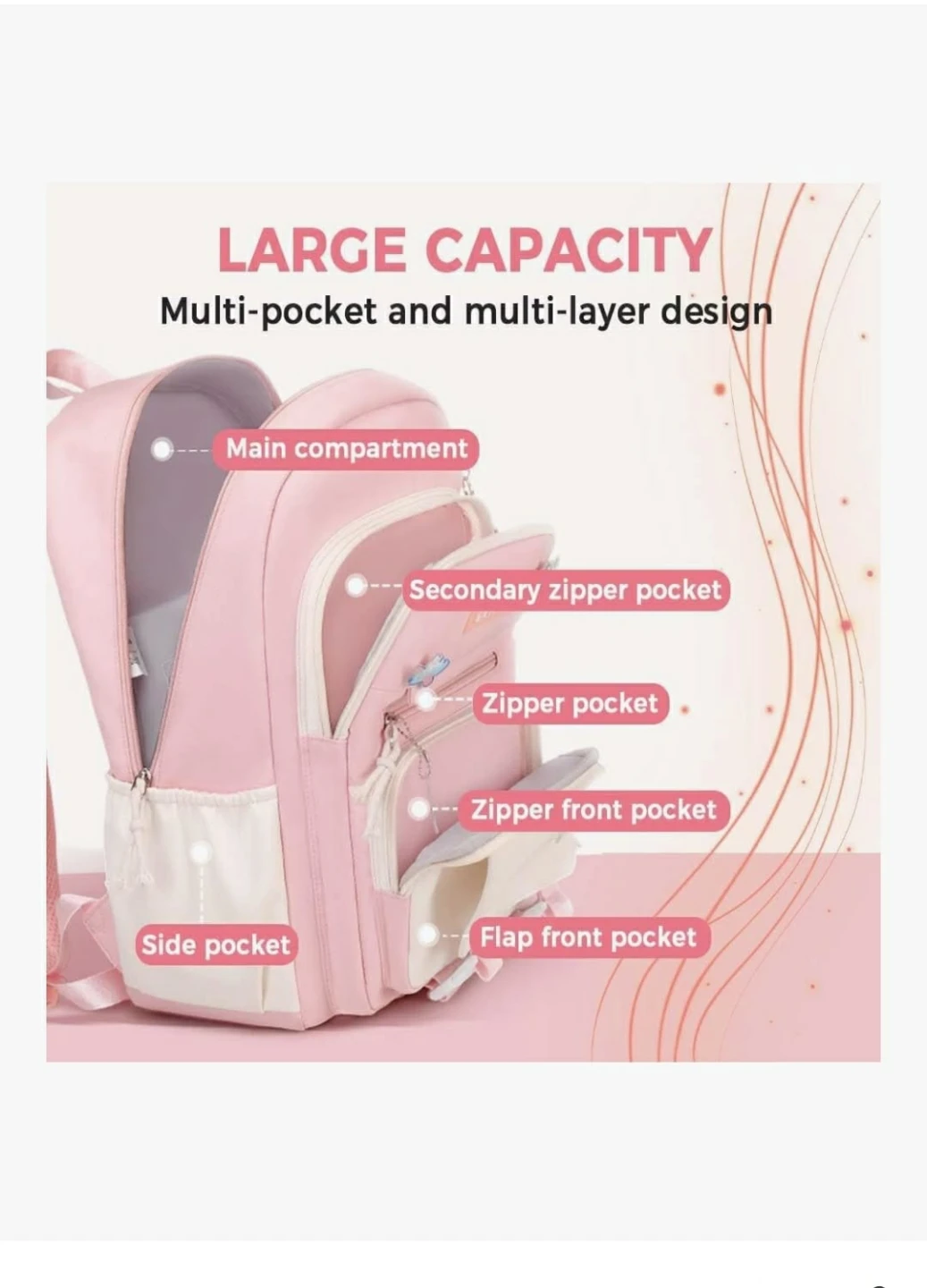 Eknbag Pastel Lavender Backpack with Cream Accents - photo 5